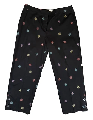 Calça de tornozelo vintage David Brooks cropped 14 preta bordada floral casa de campo - Imagem 1 de 4