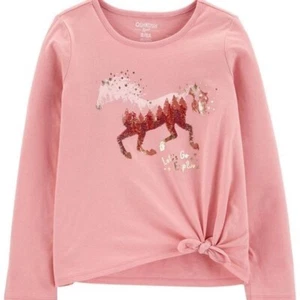 OshKosh Pink Horse Let's Explore Tie-Front Long Sleeve Shirt Top Size 12 New - Picture 1 of 2