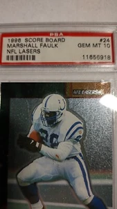 1996 Score Board Marshall Faulk NFL Lasers PSA 10 gemme ottime condizioni Colts Card #24 - Foto 1 di 4