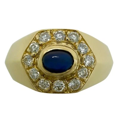 Anillo Cartier Vintage Raro Zafiro Diamante Mimi Oro 18k Hexagonal Estilo Sello Foto 1 de 4