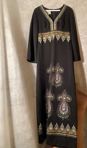 Alfred Shaheen Vintage Dress Long Black # 544-20 Hawaii California Size 10 Mint - Picture 1 of 12
