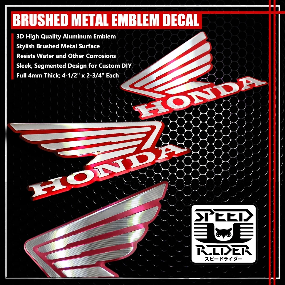 METAL 3-1/2" ROSA INTENSO/ROJO Y CROMO ALA HONDA LOGO CALCOMANÍA EMBLEMA TANQUE/GUARDABARROS PEGATINA Foto 1 de 1