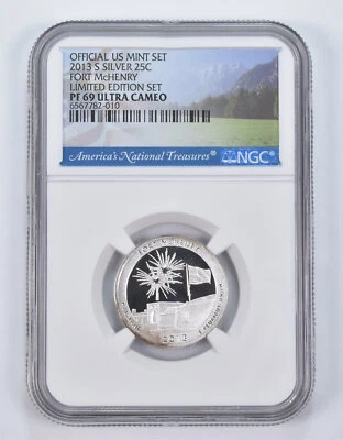2013-S Silver PF69 ANT Fort McHenry Quarter Limited Edition NGC - Image 1 of 4