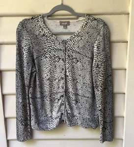 Sussan Taupe Cardigan Cotton Snakeskin Green Print S 10 Fine Knit Jacket Small - Picture 1 of 9