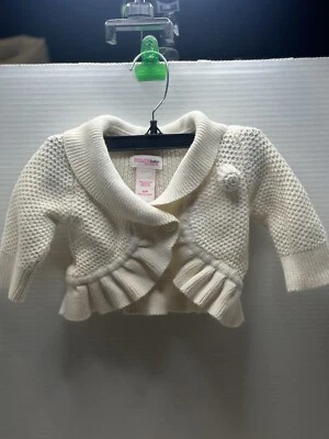 Genuine Baby By Oshkosh Cream Ruffle Knit Cardigan W/Rosette 6M - Image 1 of 4