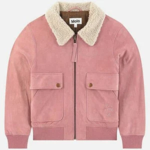 $290 Molo Kids Girls Pink Hester Suede Leather Bomber Jacket Coat Size 152/12 - Picture 1 of 5