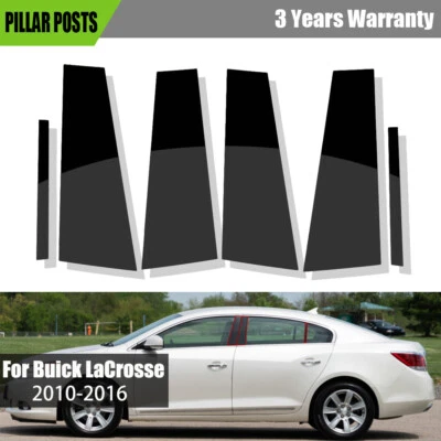 Polished Black Window Pillar Posts Door Trim Cover Set For Buick LaCrosse 10-16 - Imagem 1 de 4