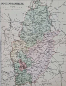 1895 Nottinghamshire County Karte.  Viktorianischer Druck. Mansfield, Newark, Ollerton. - Bild 1 von 6