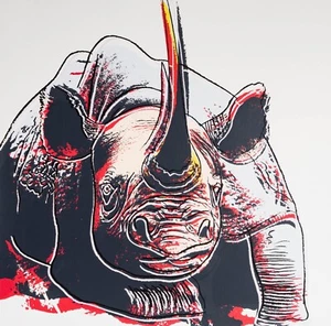 NEW Andy Warhol Black Rhino Poster Pop Art Canvas Print Endangered Animals Serie - Picture 1 of 2