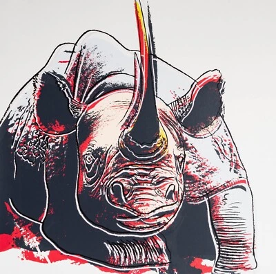 NEW Andy Warhol Black Rhino Poster Pop Art Canvas Print Endangered Animals Serie - Image 1 of 2