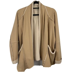 One World Womans Open Front Jacket Tan Plus Size 1X Pockets Waterfall Front - Picture 1 of 7