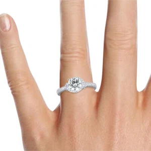 Anello di fidanzamento diamante matrimonio 1 ct taglio rotondo H/SI2 oro bianco 14K - Foto 1 di 5
