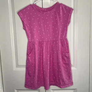 Cat & Jack Girls Pink Size Medium 7/8 White Hearts Short Sleeve Dress Pockets - Picture 1 of 9