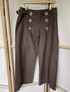 Michael Kors cotton & linen buttoned wide leg pants crop trousers US 8 UK 12 - Picture 1 of 15