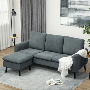 HOMCOM Ecksofa mit Schlaffunktion Sofa mit Fußhocker 3 Wurfkissen für Wohnzimmer - Bild 1 von 10