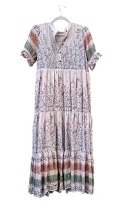 In Loom Women’s Cream Floral Tiered Maxi Dress Size Medium Boho Romantic - Picture 1 of 7