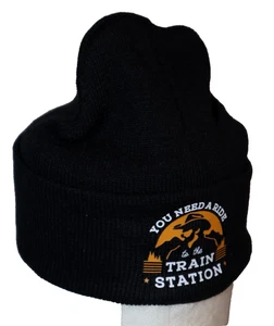 YELLOWSTONE SHOW BEANIE YOU NEED A RIDE TO THE TRAIN STATION TOBOGGAN HAT COWBOY - Picture 1 of 3