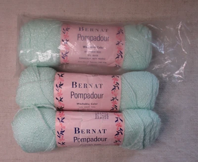 Lot of 3 - vintage BERNAT Pompadour, Baby Green, 1 oz, 160 yd, Wool / Rayon - Image 1 of 4