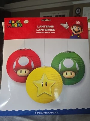 Super Mario Brothers Paper Lanterns Set Of 3 Birthday Party Decoration 9.5” - Image 1 of 4