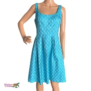 Nine West Vintage Y2K 2000s Blue White Fit & Flare Dress Size 4 50s - Picture 1 of 14