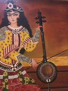 Pintura al óleo sobre lienzo del período Qajar persa hecha a mano, excelente pintura de Persia | - Imagen 1 de 24