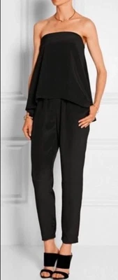 TIBI Jumpsuit Strapless Black Layered 100% Silk Elegant Tapered Leg Pockets Sz 4 - Image 1 of 4