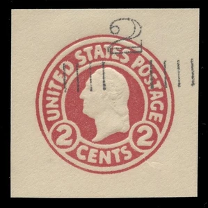 SCOTT #U454a 2c ON 2C WASHINGTON (U429), MINT CUT SQUARE, SHIFTED SURCHARGE - Picture 1 of 2