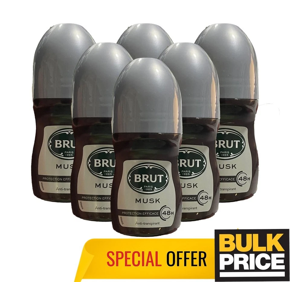 Desodorante roll-on Brut Musk 48H protección contra olores de sudor larga duración a granel paquete de 6 Foto 1 de 4