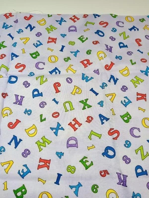 Fabric Light Purple Background Colorful Letters/Numbers 17" x 44"   100% Cotton - Image 1 of 2