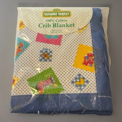Manta de cuna vintage 1999 Sesame Street Muppets 36” X 50” borde satinado hecha en EE. UU. Foto 1 de 2