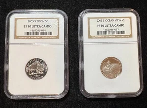 2005-S Bison 5C & 2005-S Ocean View 5C - NGC PF 70 Ultra Cameo 2 Coin Set - Picture 1 of 5