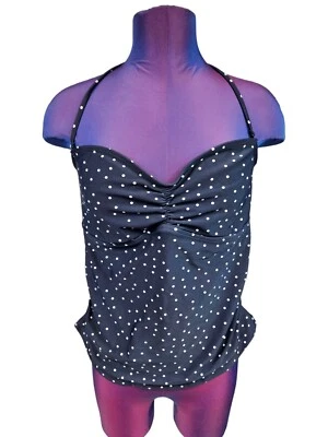 Gap Navy & White Polka Dot Shirred Tankini Bikini Top Size Large Women's A73 - Image 1 of 4