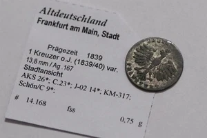🧠🇩🇪 GERMANY FRANKFURT 1 KREUZER 1839 SILVER CITY VIEW B79 #5841 - Picture 1 of 3