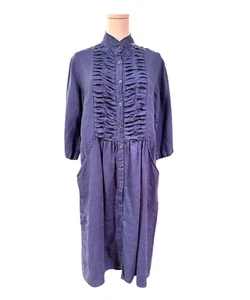 Marilyn's Gaia Boldetti Purple Pintucked Linen Dress Band Collar Pockets US 16 - Picture 1 of 8