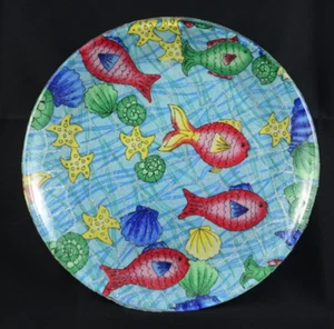 Ocean Aqua Sea Life Starfish Fish Seashell 8 Inch Decorative Glass Plate - Picture 1 of 3
