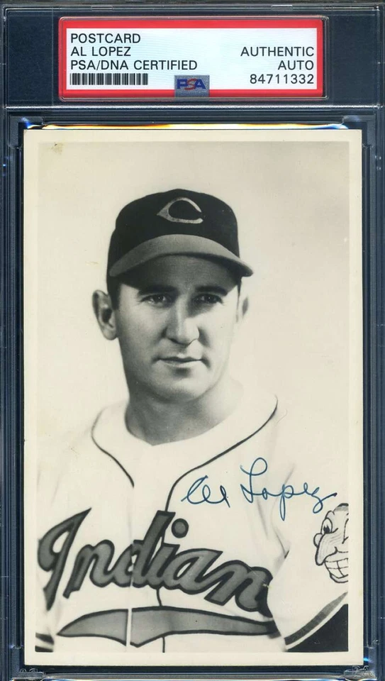 Al Lopez PSA DNA Coa Signed 1951 Indians Photo Postcard Cleveland Autograph - Image 1 of 1