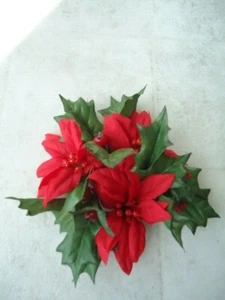 Holly, Red Poinsettia & Holly Berries Taper Candle Ring Approximately 7 ½” - Picture 1 of 3