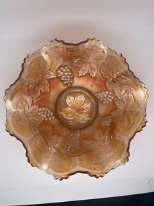 Fenton ? Carnival deep marigold color Iridescent Grape Ruffled Bowl - Picture 1 of 12