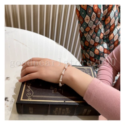 AAA++ Akoya 4-5mm White Pearl 8-9mm Purple Bracelet 7.5-8 Inch 14k Gold P Daily - Image 1 of 4