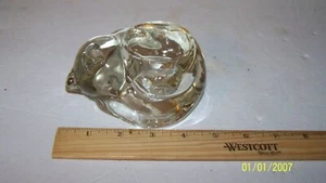 SOLID CLEAR GLASS CAT CANDLE HOLDER - Picture 1 of 3