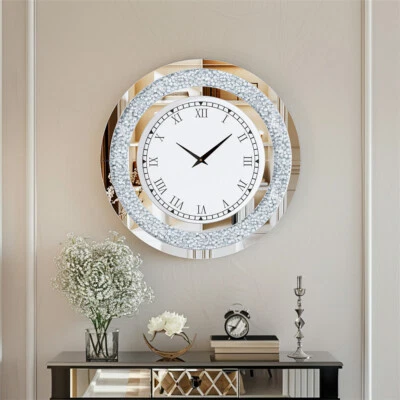Reloj de Pared Redondo Crush Diamond Inlay Reloj Espejo Decorativo Alimentado por Batería Foto 1 de 4