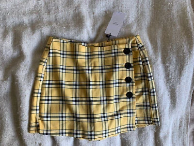 BERSHKA 90s CLUELESS MINI SKORT SKIRT Size 10 Yellow Tartan y2k 2000s - Image 1 of 4