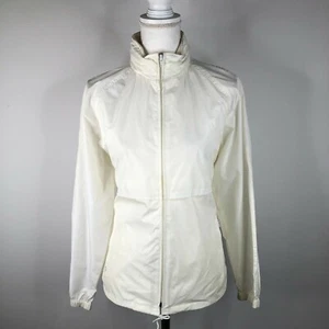 Vintage Woolrich Womens M White Full Zip Raincoat Rain Jacket Vented Hooded - Picture 1 of 6
