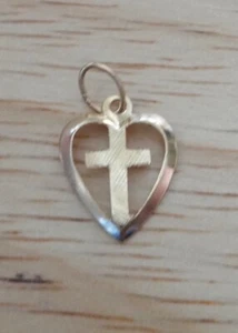 Small 13x10mm Gold filled Thin Open Heart with Cross inside Charm - Picture 1 of 5