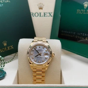 Rolex Lady-Datejust 2025 Mother of Pearl Diamond Dial 18K Gold Fluted President - Picture 1 of 8
