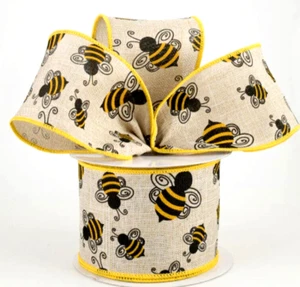 Abejas 2.5" x 3 yardas Verano Natural Cinta con Cable Alas Rizadas Artesanía Country Arcos - Imagen 1 de 2