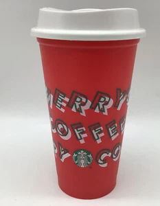 Starbucks 2013 “Merry Coffee” Reusable Plastic Cup W/Lid 16oz. - Picture 1 of 11