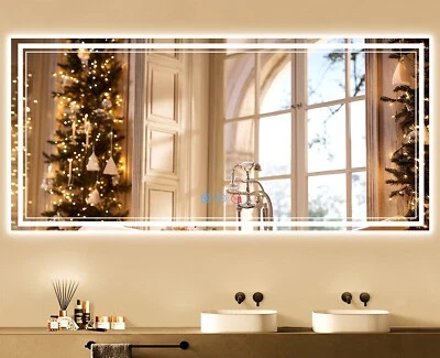 Espejo de baño LED 60”x 28”, espejo tocador de pared, 3 colores táctiles, antiniebla Foto 1 de 4