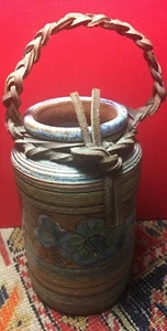 Old Portugal Pottery with Braided Leather Handle LIMAICA Flask Vase Hand-Painted - Picture 1 of 6