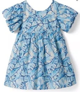 SALE***Janie And Jack Authentic Palm Leaf Bubble Sleeve Girls Kids Dress Size 4t - Picture 1 of 19